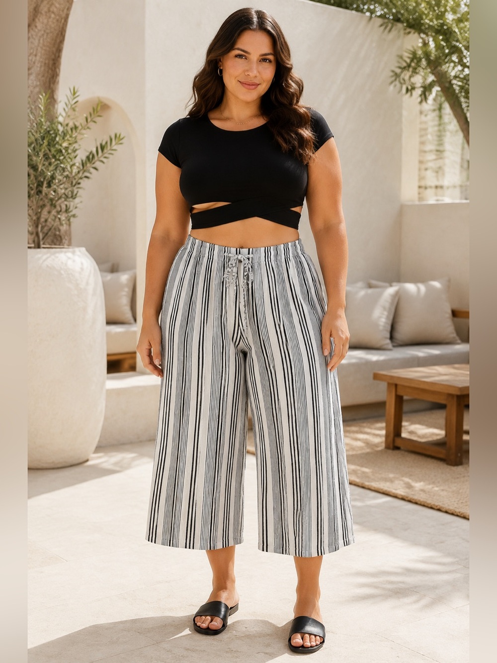 JOLIE & JOY 100% Cotton Wide-leg Crop Pants XL